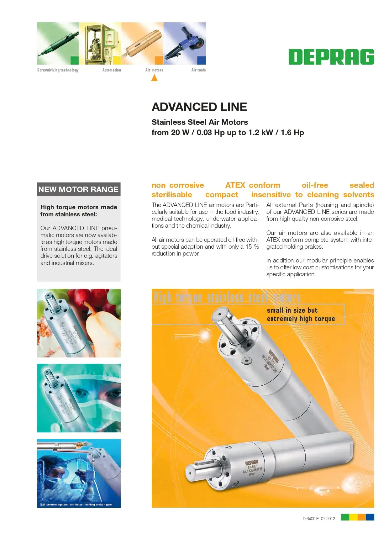 Sealed Stainless Steel Air Motors, Incl Brake Motors 20W to 1,200W